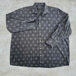 Bogosse Men's Button Up Shirt Black 2XL Long Sleeve French Cuffs Geometric